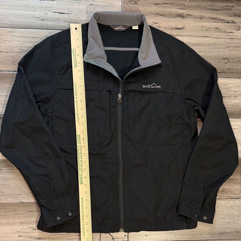 Eddie Bauer Black Lightweight Zip Jacket with Gray Collar - Picture 5 of 11